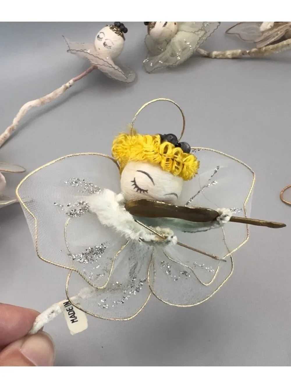 Vintage Spun Cotton Angel Ornaments Lot 8 Mid Century Japan Tulle Chenille MCM